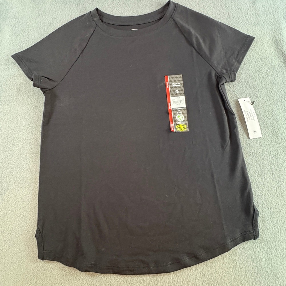 Athletic Works Girls Core Tee Black Soot Moisture Wicking Shirt Size M 7-8 NEW